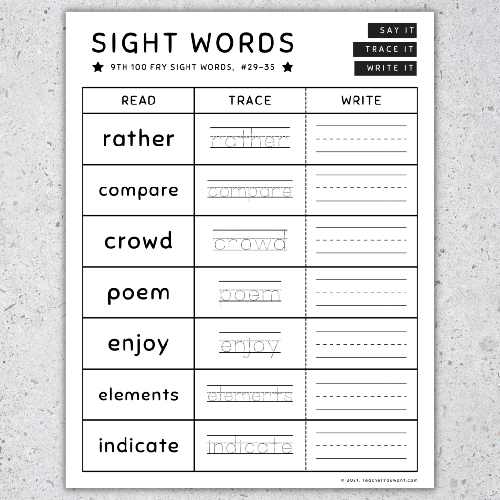 Printable Worksheets Tracing Fry S Sight Words