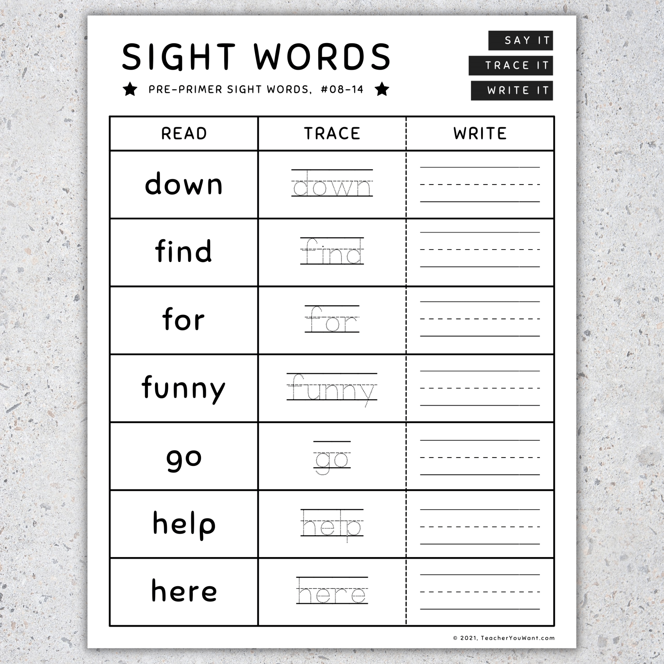 Pre primer Sight Words Pre K Read Trace And Write Worksheets SET 4