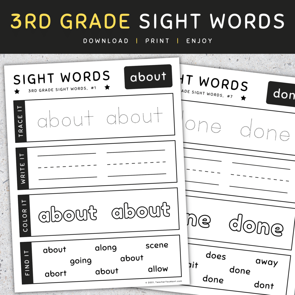 3rd Grade Sight Words Trace Write Color And Find It Worksheets