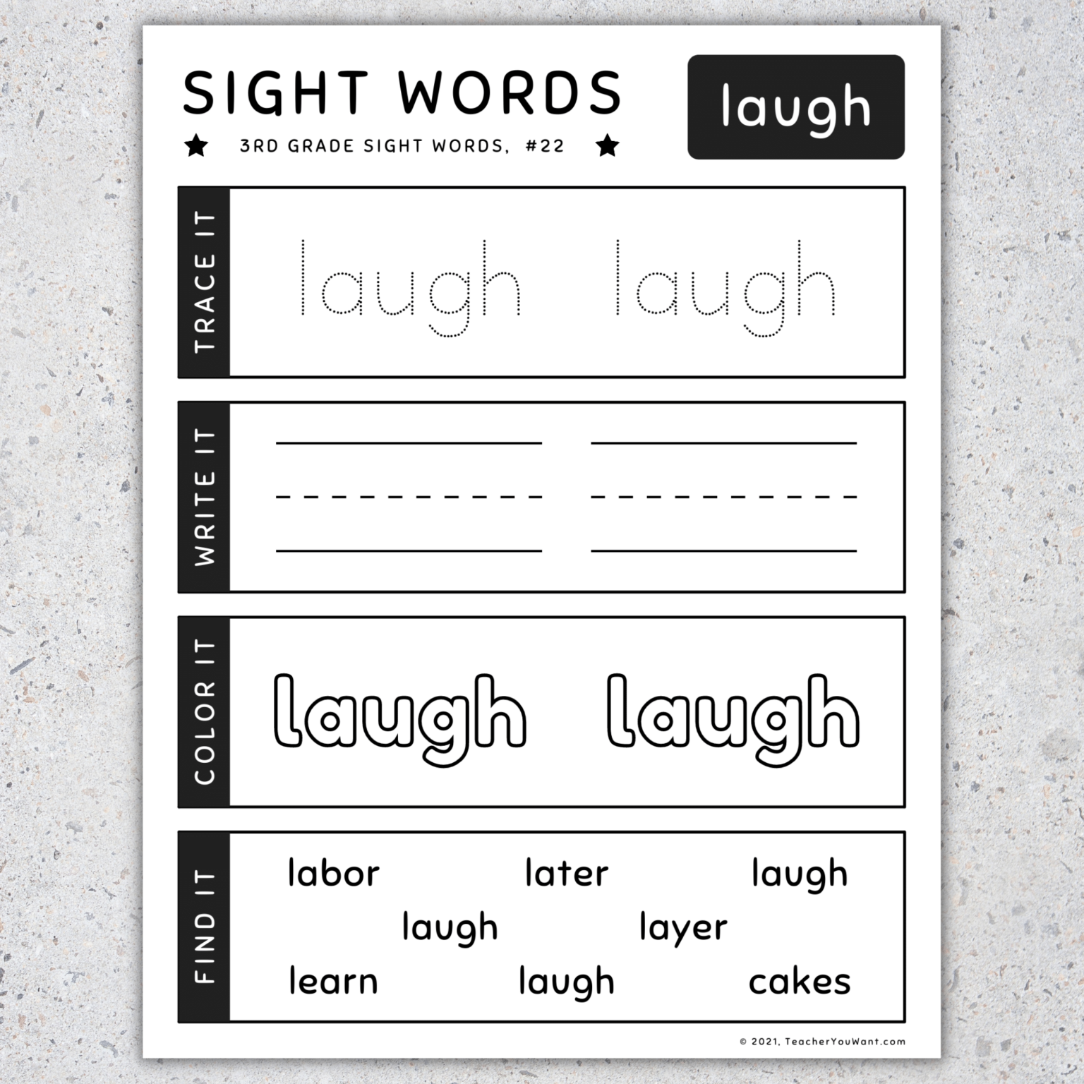 3rd Grade Sight Words Trace Write Color And Find It Worksheets