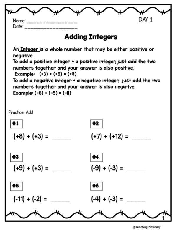 Adding Integers Practice Worksheets Printable and Digital - Made By Teachers
