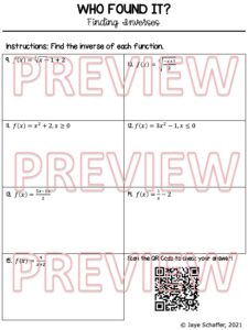 Finding Inverses of Functions Clue Mystery Activity - Made By Teachers