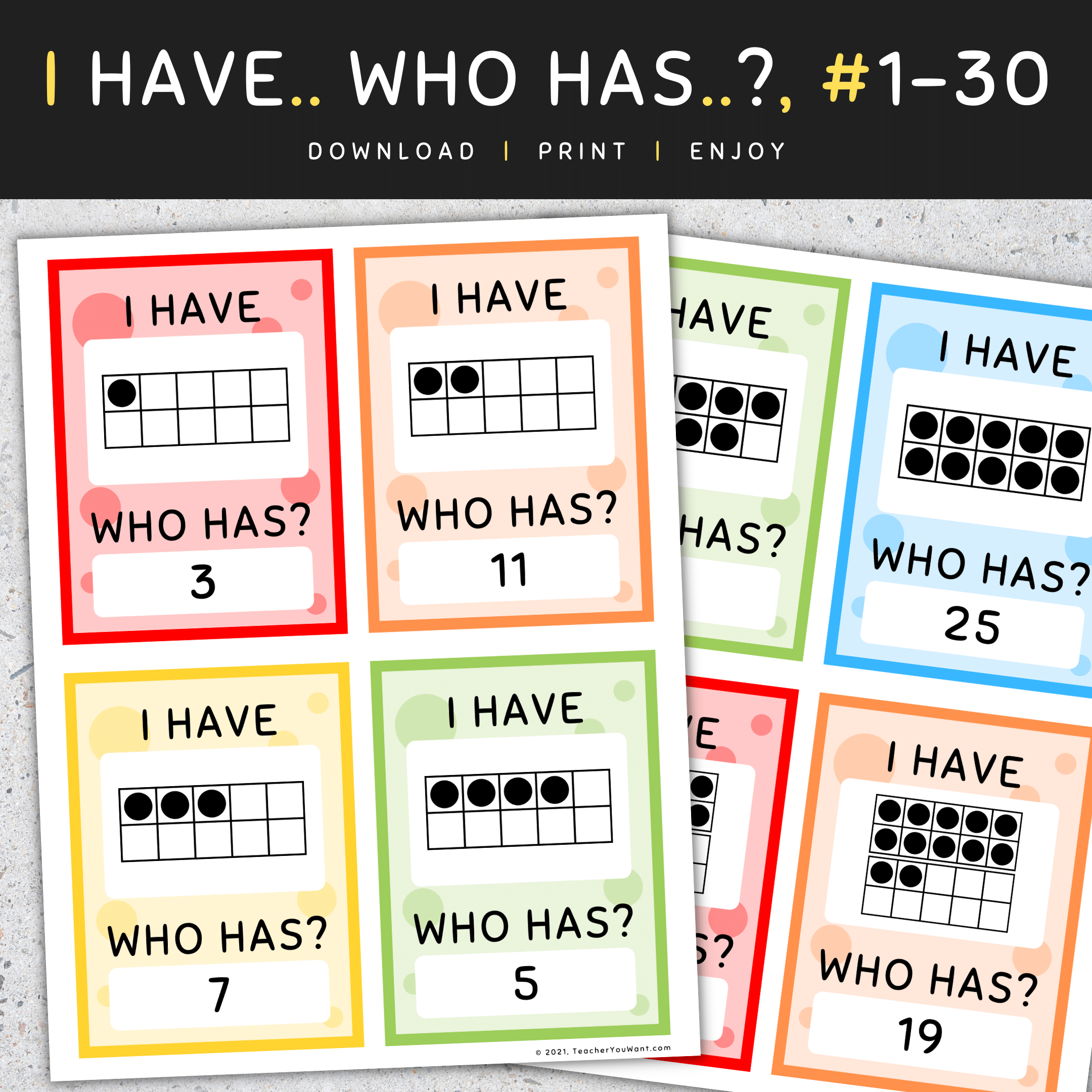 I Have Who Has Numbers 130, Ten Frames Game, Back To School Made By