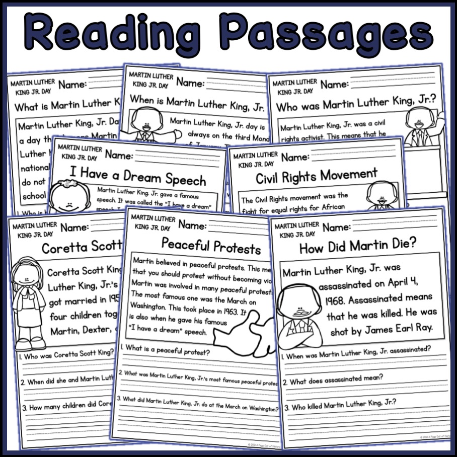 Martin luther king jr day holidays reading comprehension passages k 2