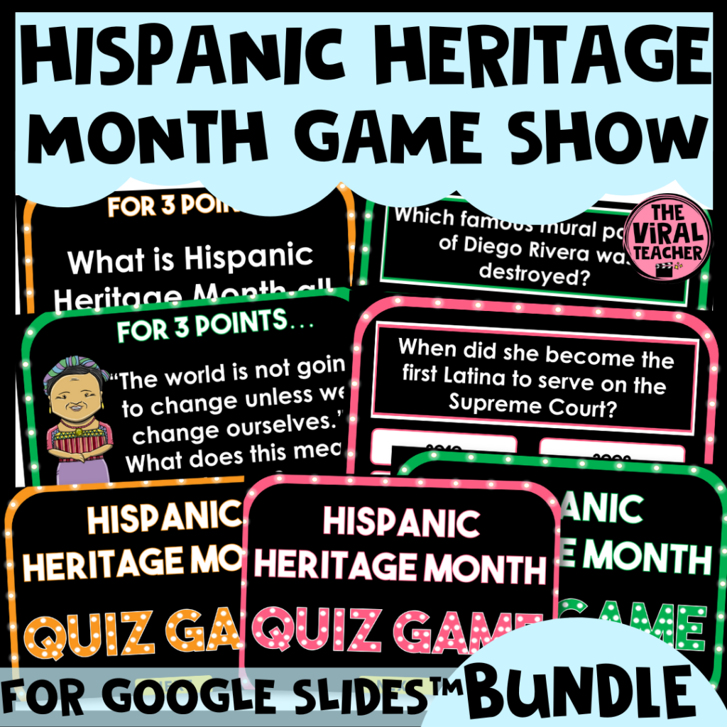 Hispanic Heritage Month Mutiple Choice Quiz Game Show for Google Slides™ Made By Teachers