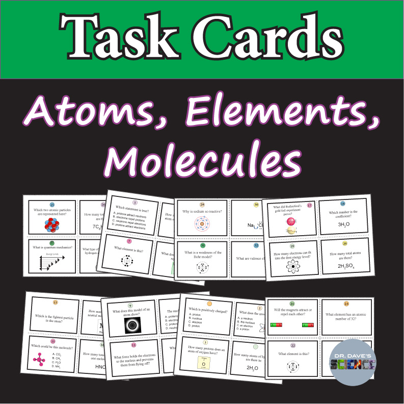 Atoms Elements and Molecules Task Cards