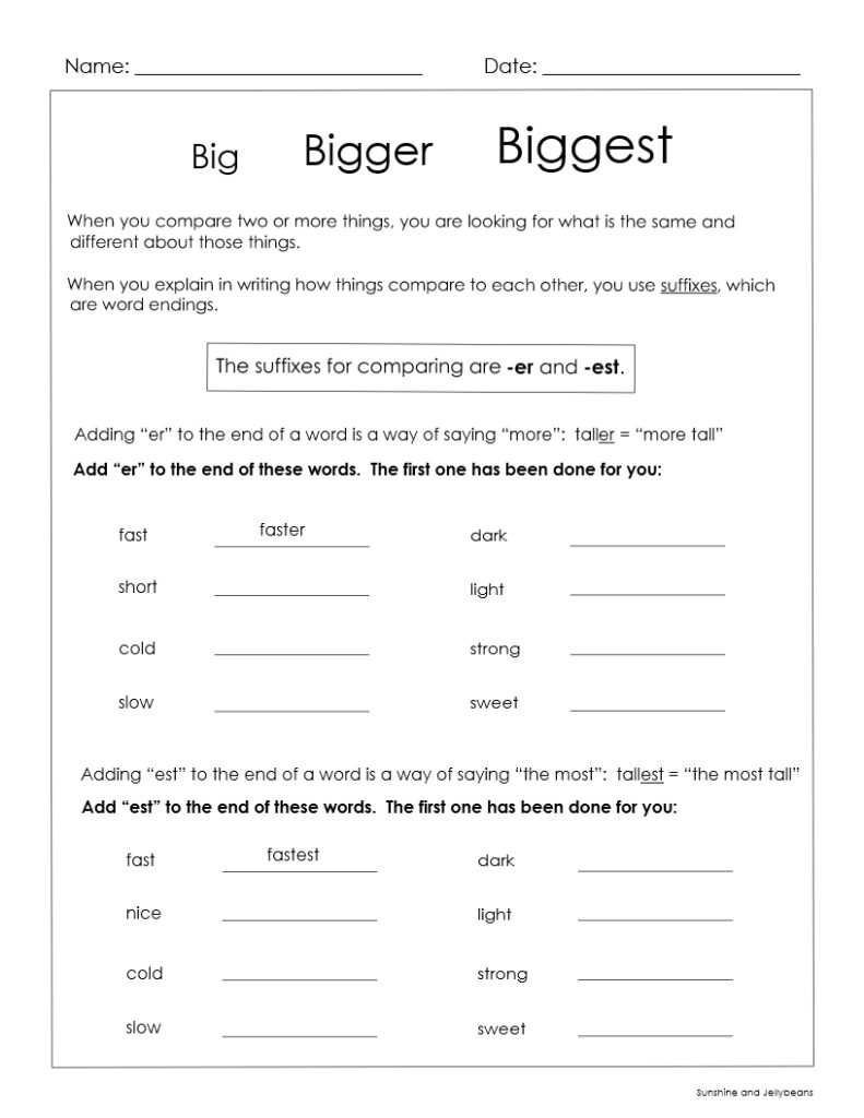 BigBiggerBiggest er est suffixes Comparative & Superlative