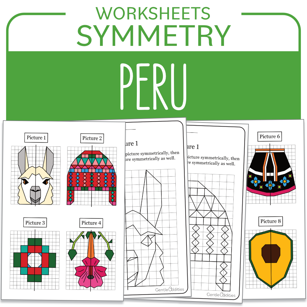 Hispanic Heritage Month - Peru Math Symmetry and Coloring printable