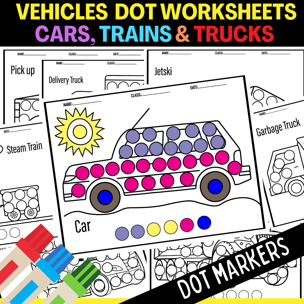 Transportation Vehicles Dot Markers Worksheets For Preschool