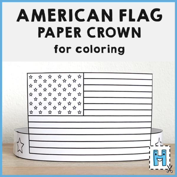 American Flag Paper Crown Printable Coloring Craft Activity Template