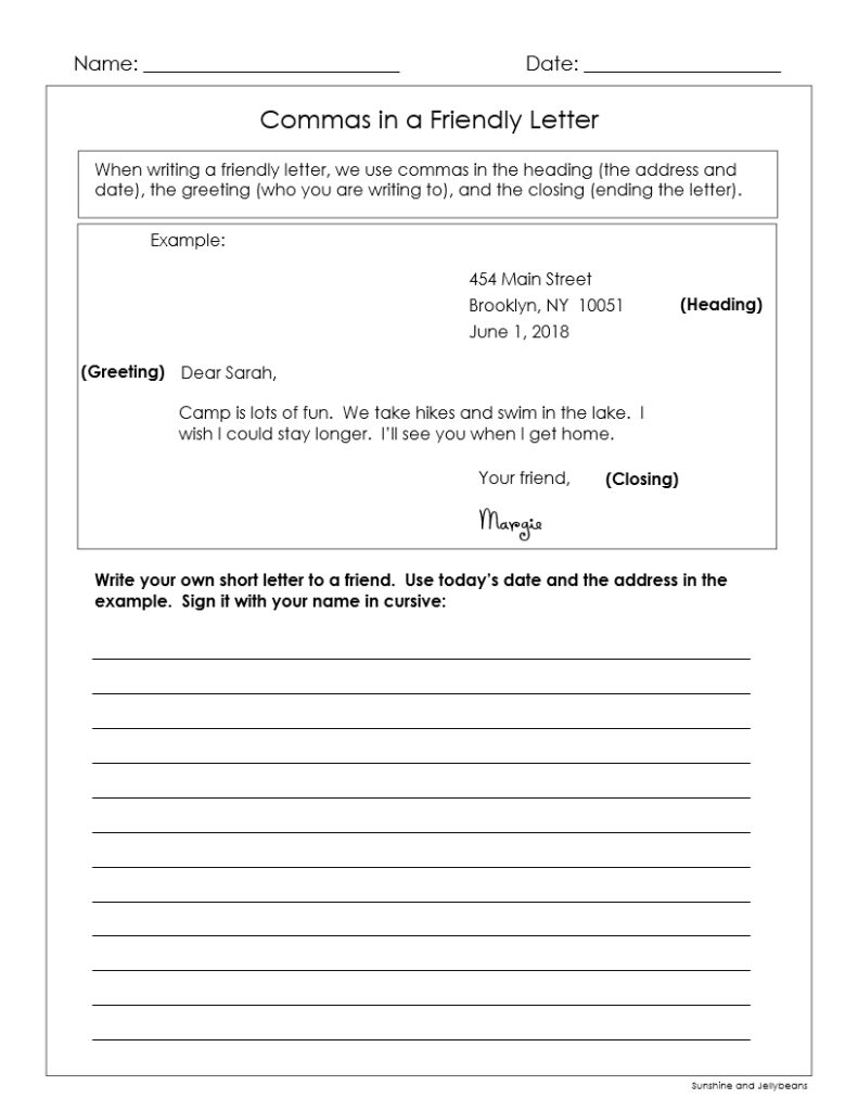 Commas in Dates Places Lists Letters Grades 234 7