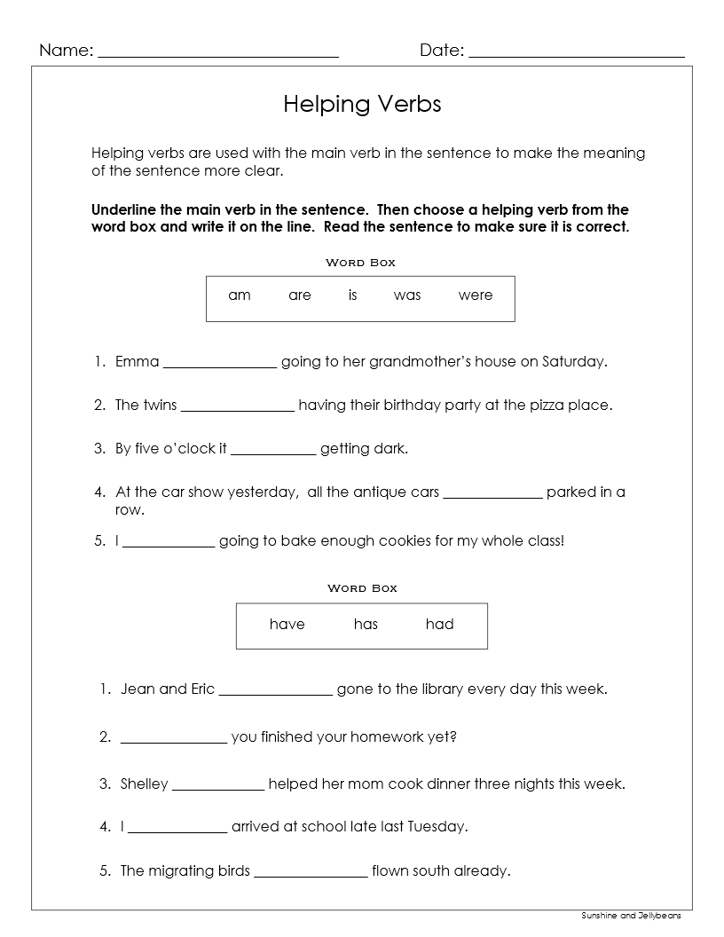Linking Verbs And Helping Verbs 5 Worksheets Answer Key Grades 3