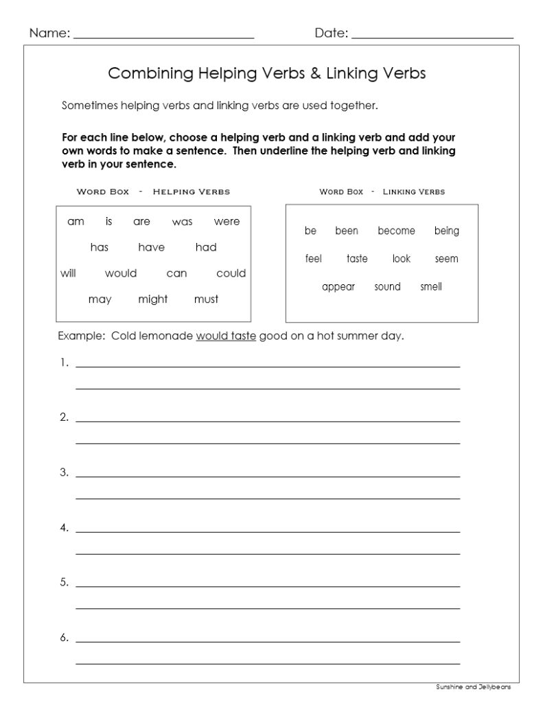 Linking Verbs And Helping Verbs 5 Worksheets Answer Key Grades 3