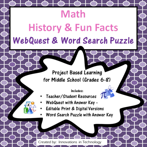 Math History and Fun Facts Quest & Word Search Puzzle Made By