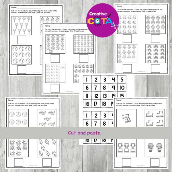 No Prep Cut and Paste Kindergarten Math Worksheets Numbers 1-20 - Made ...