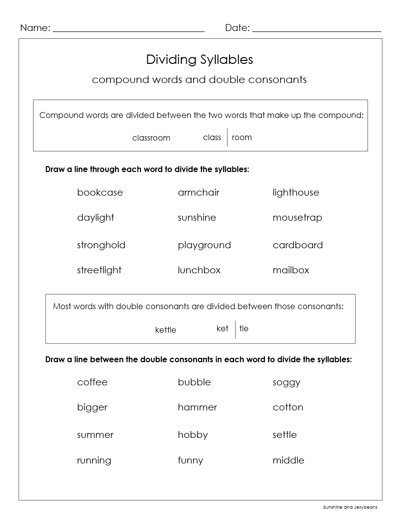 Syllables Dividing Rules Practice Grades 3 4 5 Reading 