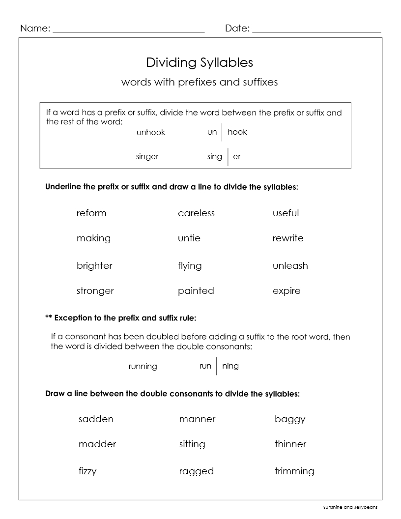 Syllables Dividing Rules & Practice Grades 345 Reading