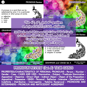 Pronoun Review (Set A) Black-and-White and Colored Task Cards