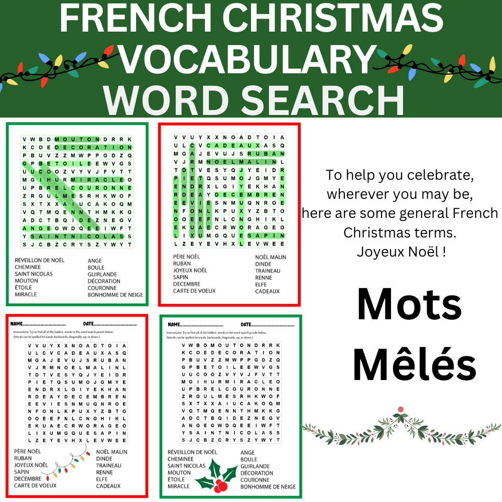french christmas french christmas word search.mots cachés français sur noël | made