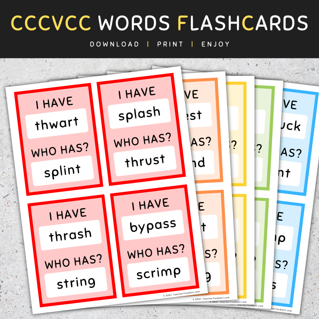 CCVCC Words Flash Cards: Short Vowels (A E I O U), Boho Rainbow, [SET 3 ...