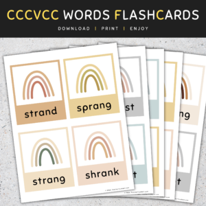 CCCVCC Words Flash Cards: Short Vowels (A E I O U), Boho Rainbow, [SET 3]