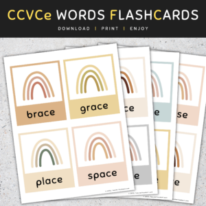 CCVCe Words Flash Cards: Long Vowels (A I O U), Boho Rainbow, [SET 3]