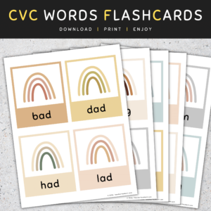CVC Words Flash Cards: Short Vowels (A E I O U), Boho Rainbow, [SET 3]