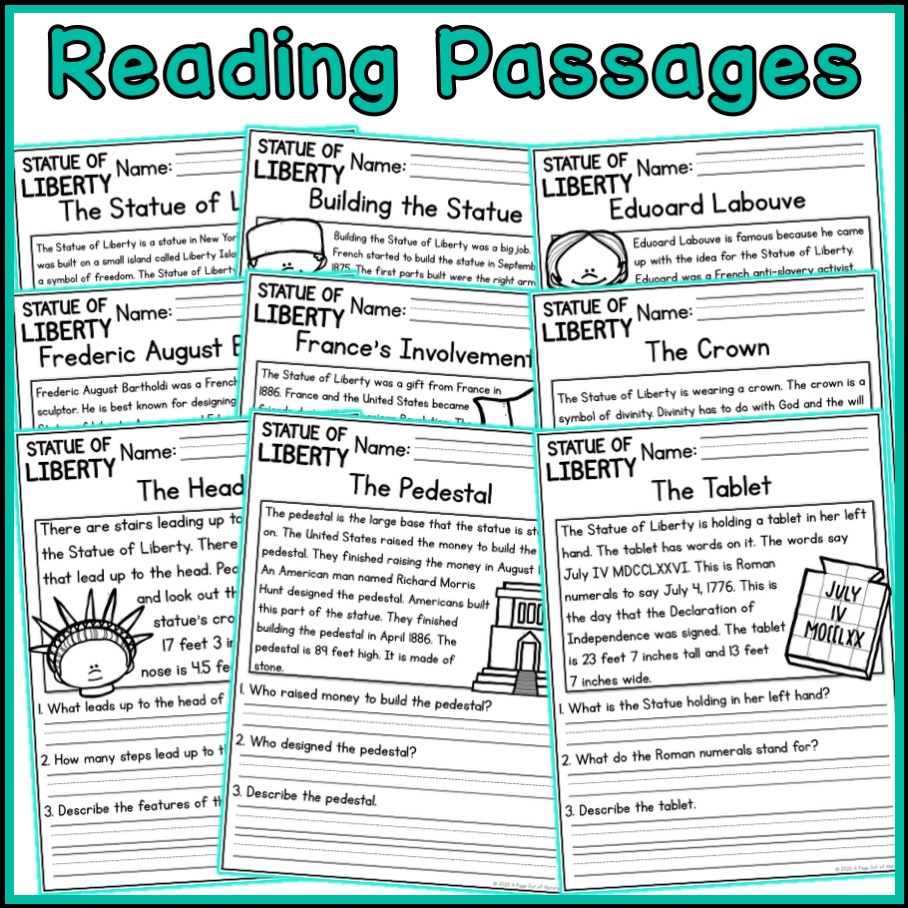 Statue of Liberty Social Studies Reading Comprehension Passages K2