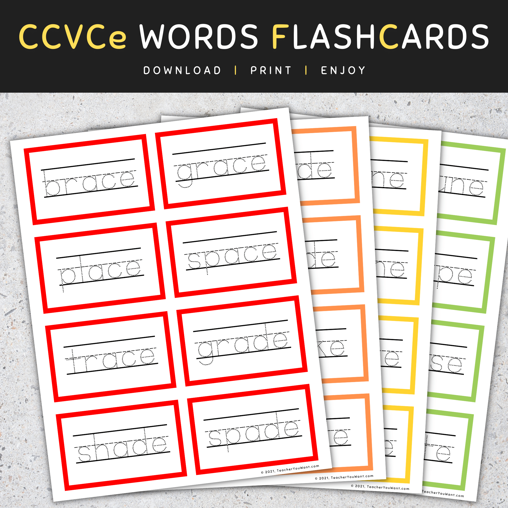 CCVCe Words Tracing Flashcards Long Vowels A I O U CCVCe Words List
