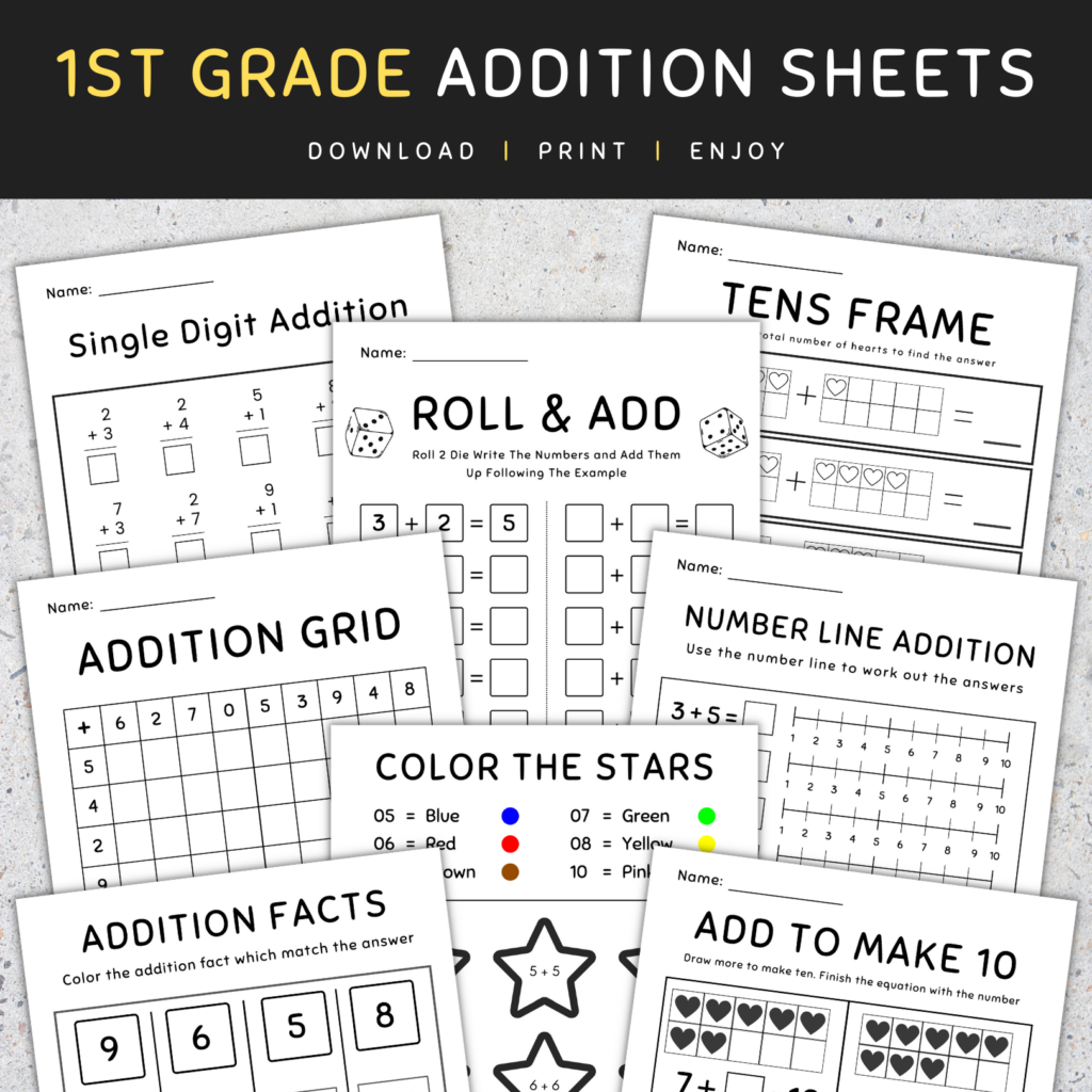 1st Grade Math Centers: Math Addition Worksheets, Fun Activities, NO ...