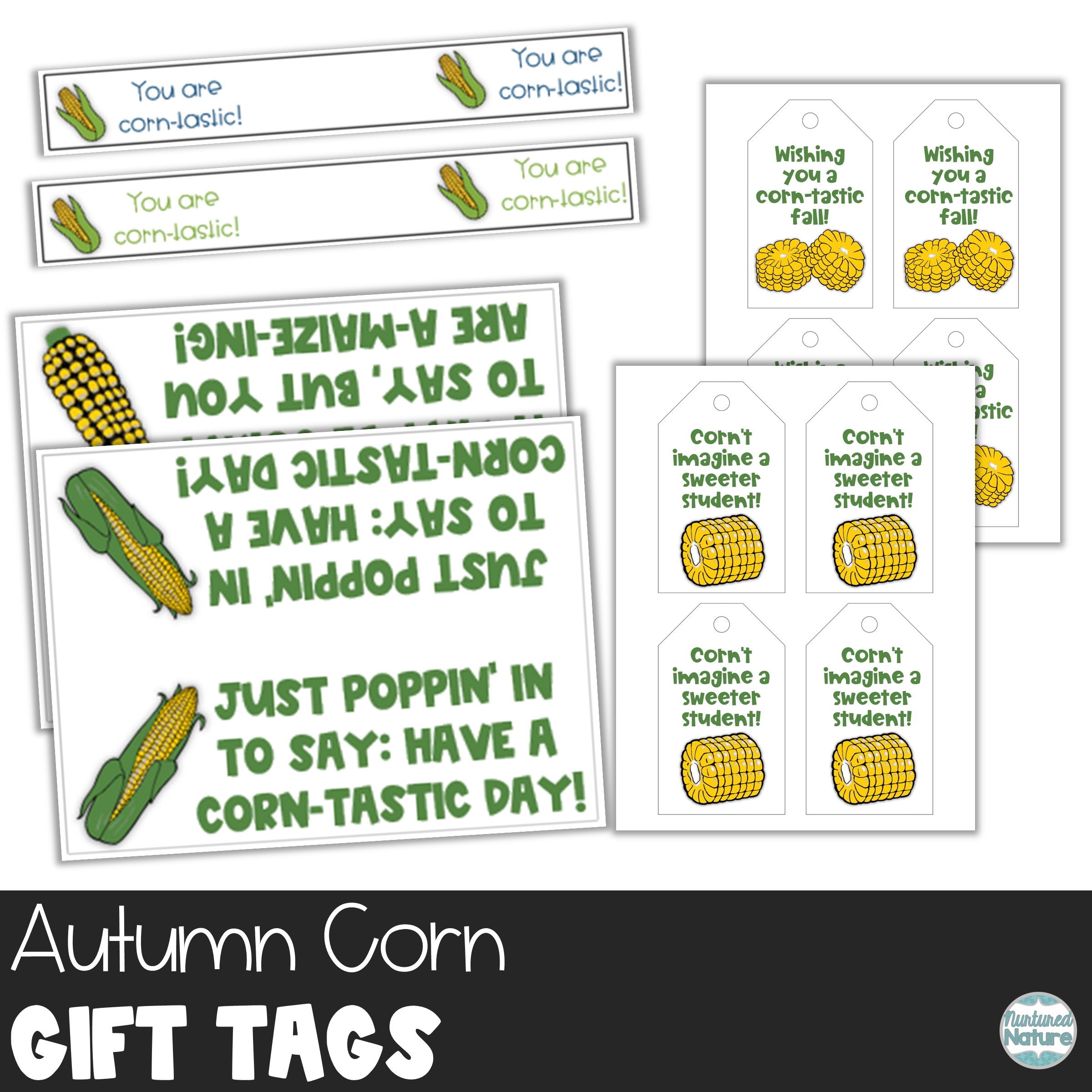 Corn Gift Tags for Student Gifts - Fall Party or Autumn Festival Favors