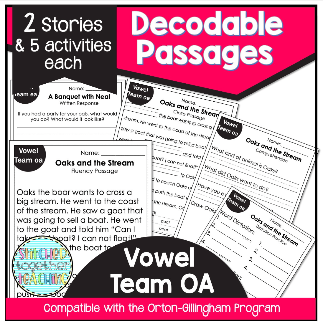 Decodable Reading Passages OA Vowel Team- Orton Gillingham worksheets