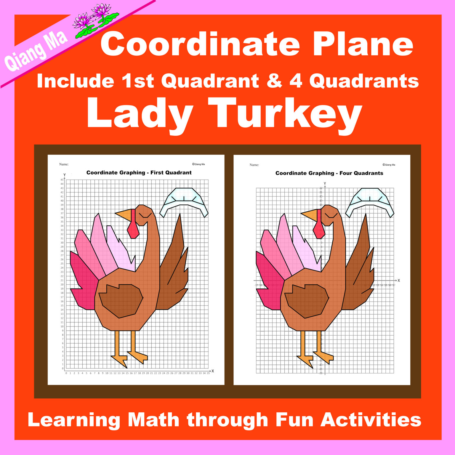 Thanksgiving Coordinate Plane Graphing Picture: Lady Turkey | Made By ...