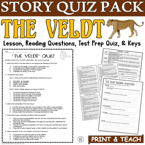 The Veldt Quiz Short Story Comprehension Questions PDF Ray Bradbury Activity