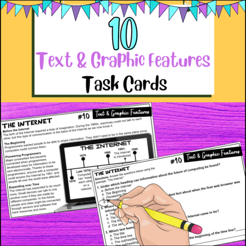 Text & Graphic Features and Vocabulary Reading Task Cards for 3rd-6th ...