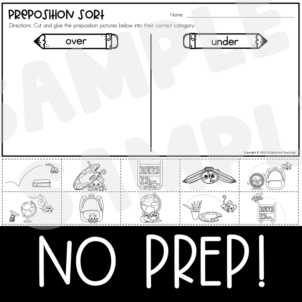 School Preposition Sort Worksheets Cut Glue Paste Sorting Positional Words | Made By Teachers