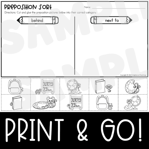 School Preposition Sort Worksheets Cut Glue Paste Sorting Positional