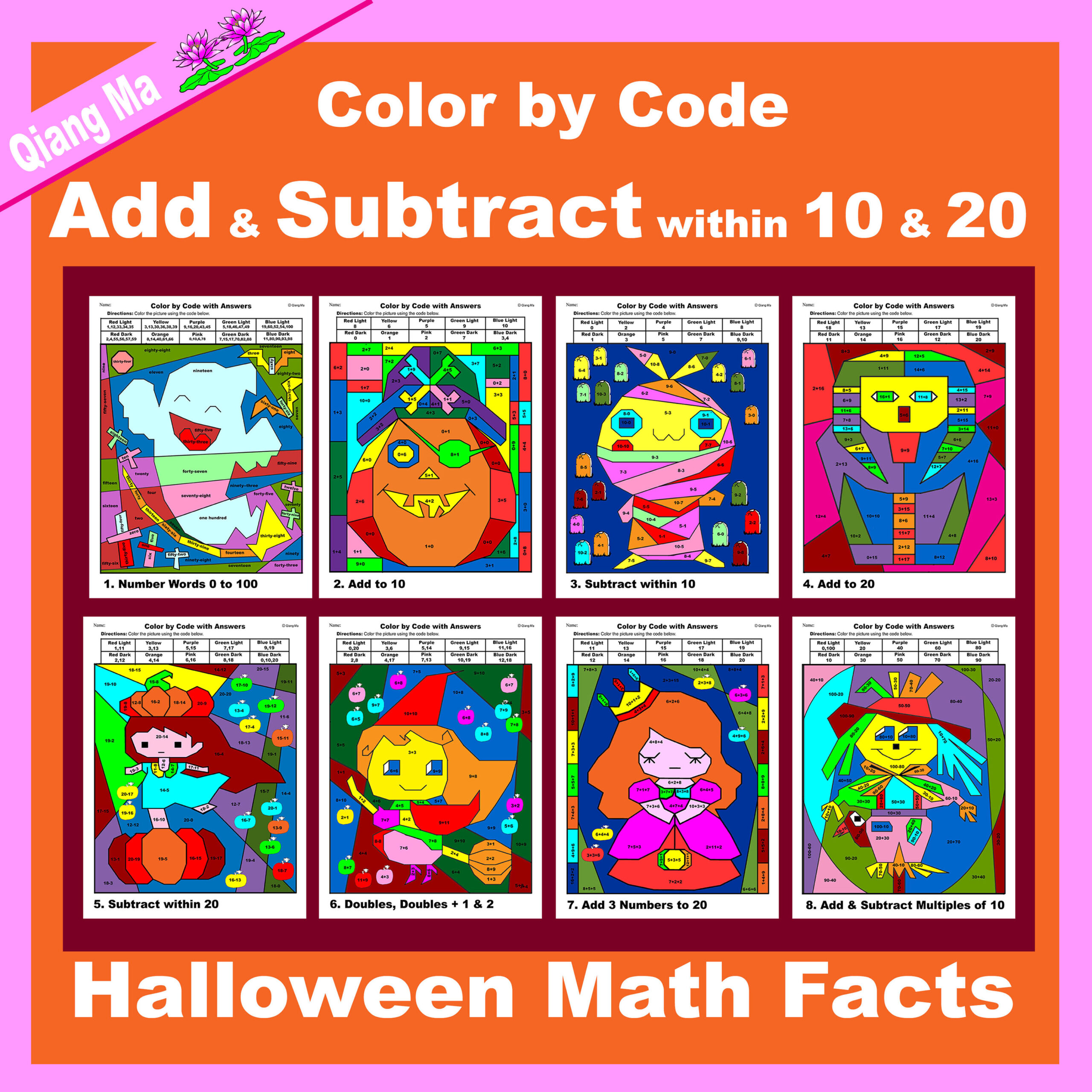 Halloween Color By Code Add And Subtract Within 10 And 20 Made By