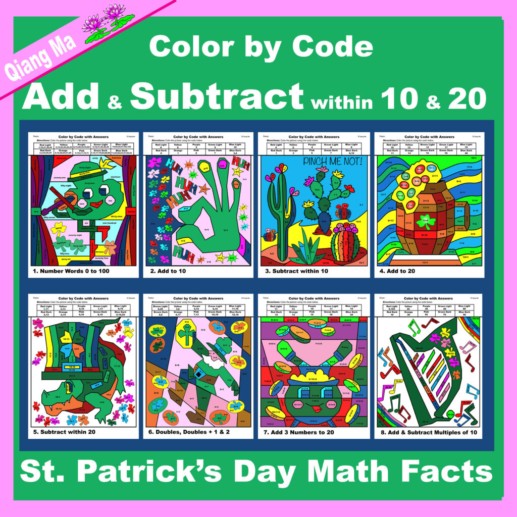 St Patrick s Day Color By Code Add And Subtract Within 10 And 20 