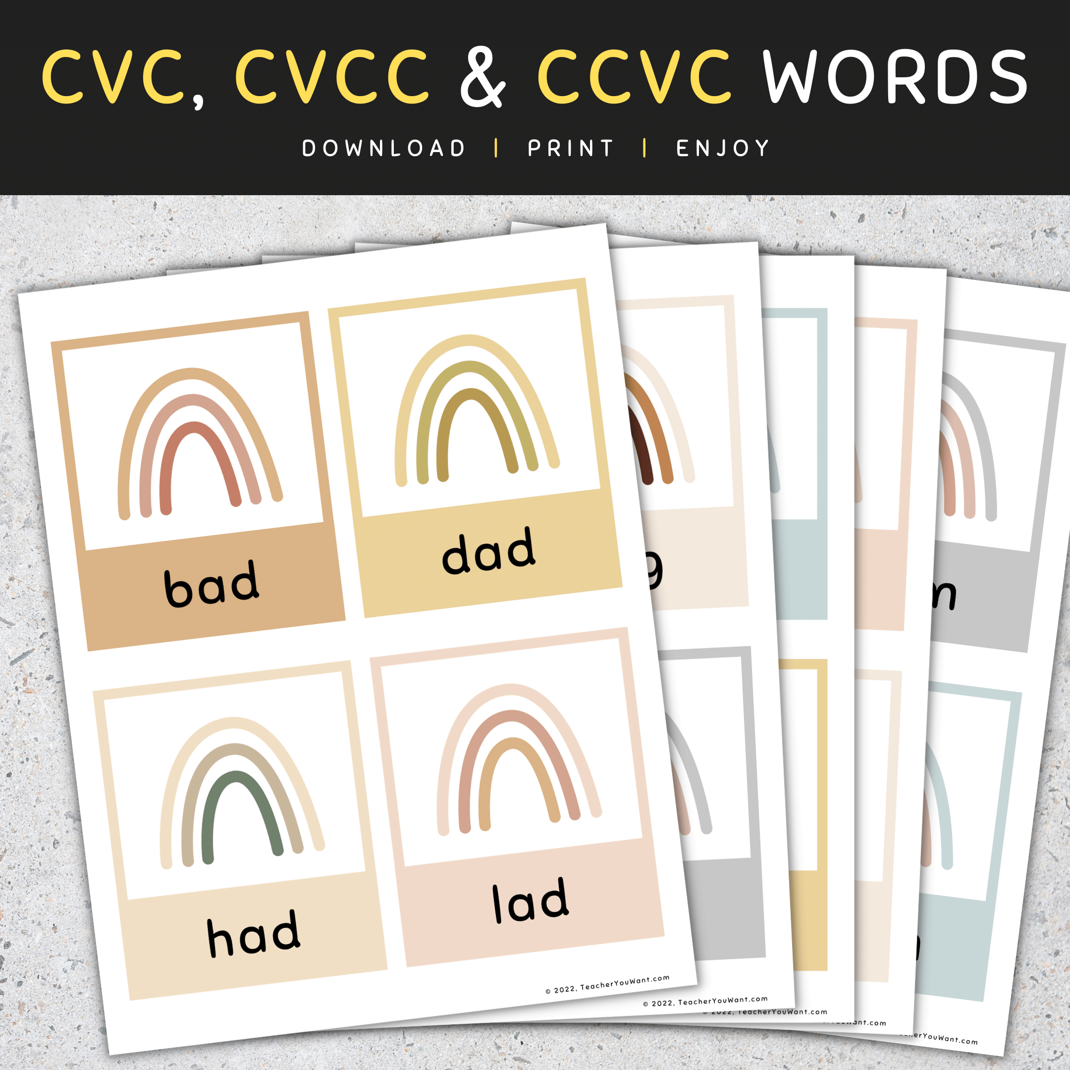 CVCC Words Flash Cards Short Vowels (A E I O U), CVCC Words List, [SET