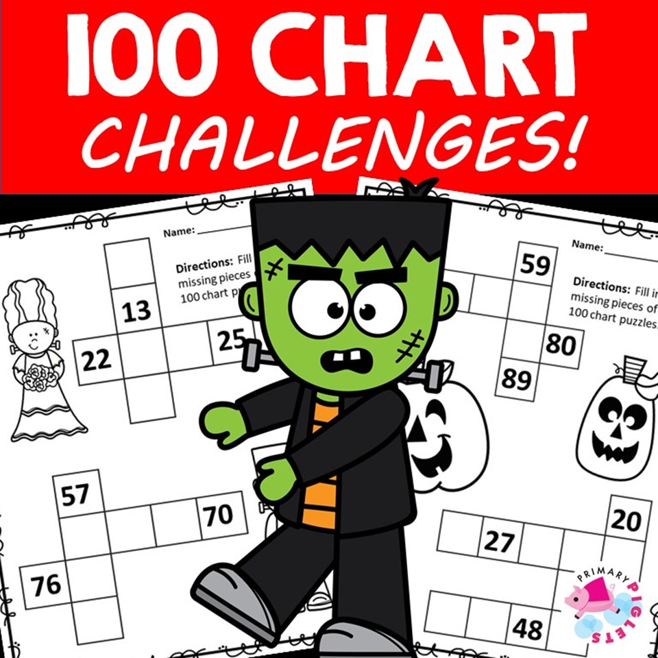 HALLOWEEN 100s CHARTS WORKSHEETS - BLANK, FILL IN, MISSING NUMBERS
