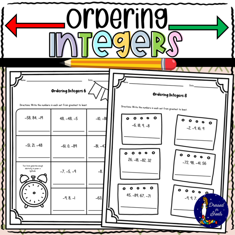 Comparing And Ordering Integers Worksheet Pdf