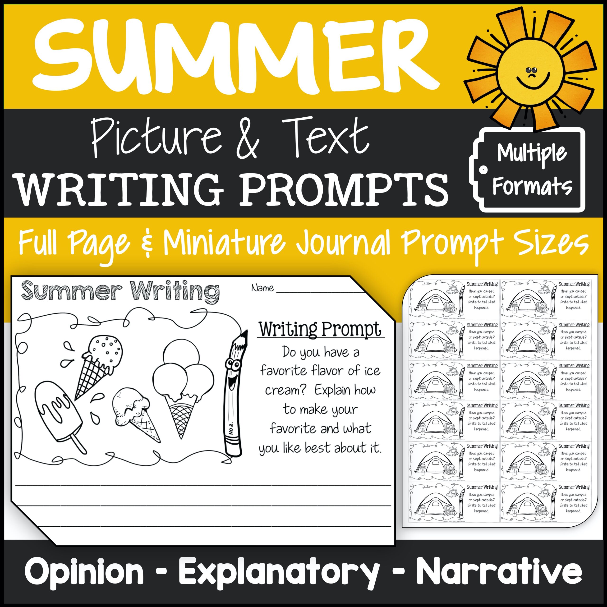 Summer Picture Writing Prompts Opinion Explanatory Narrative printable worksheets