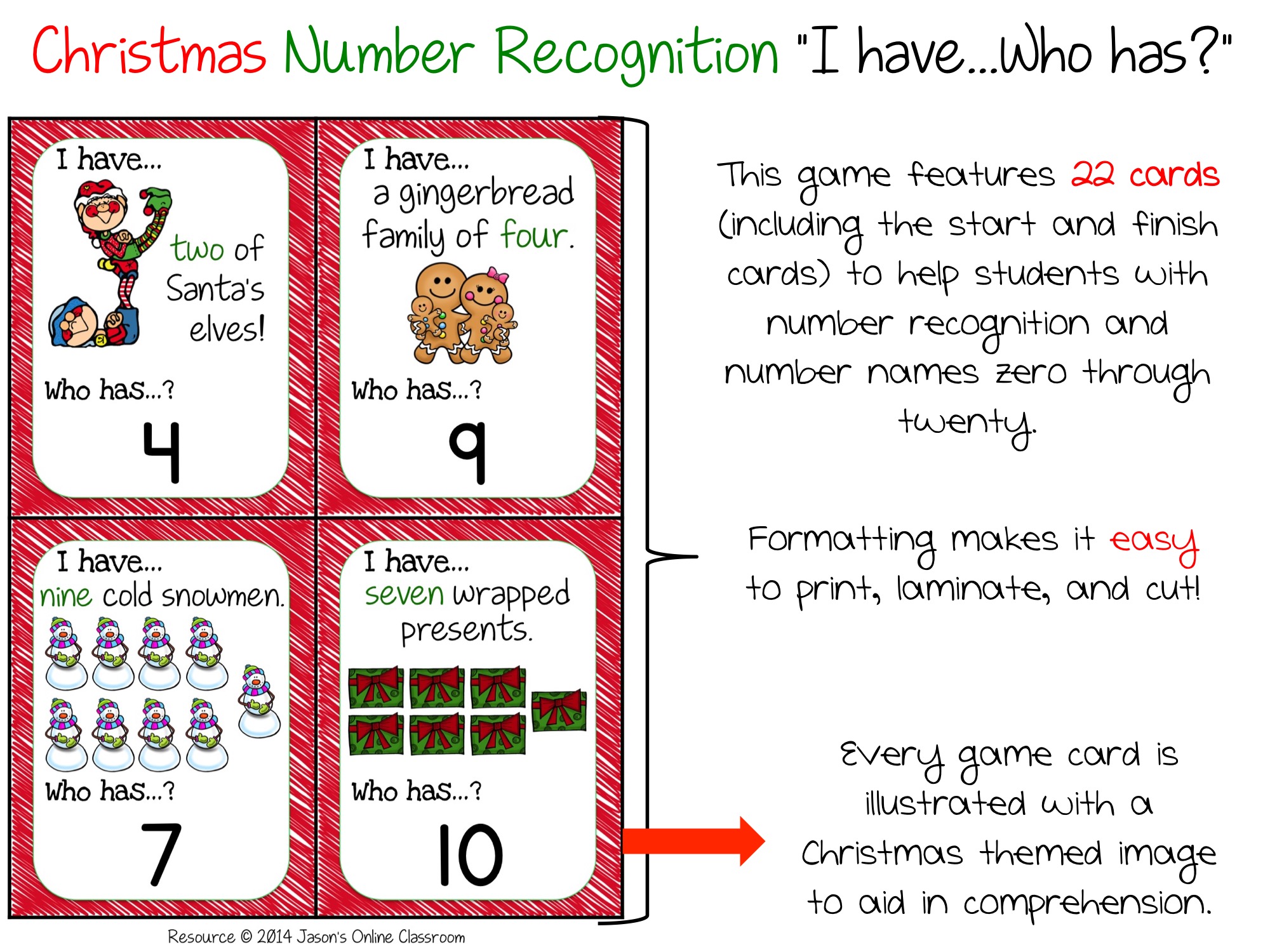 Number Recognition I Have Who Has Game (Christmas Themed) | Made By