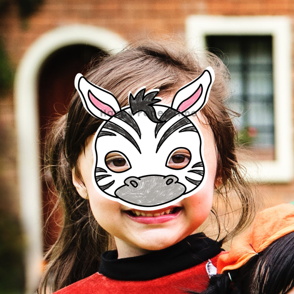 Zebra Paper Mask Printable African Animal Coloring Craft Activity 