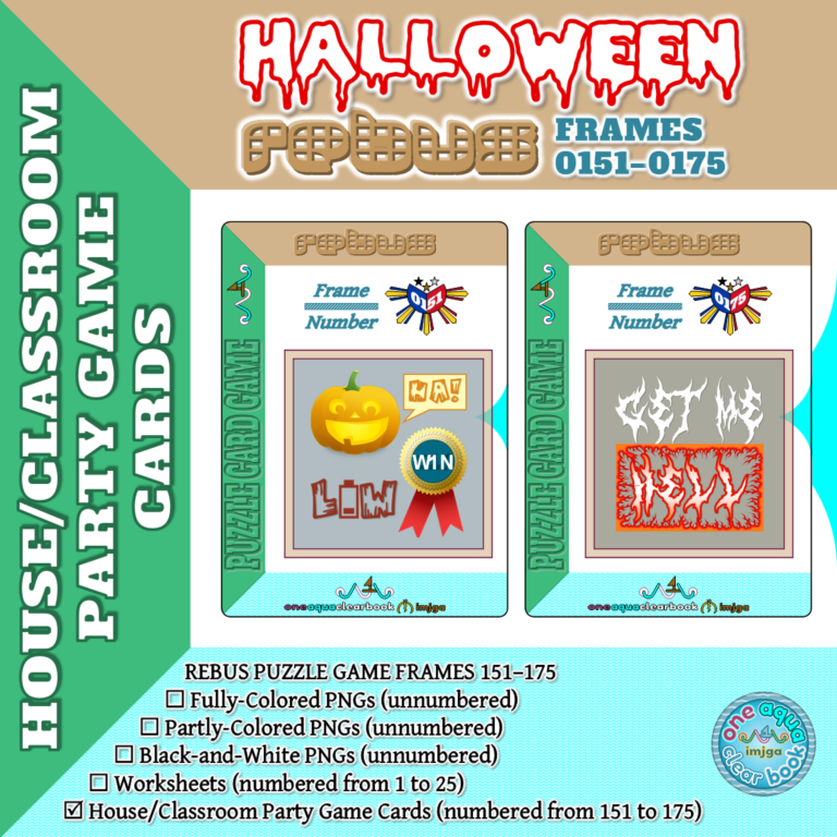 Fully Colored HALLOWEEN Rebus Puzzle Game Frames 151–175 PNGs - Made By ...