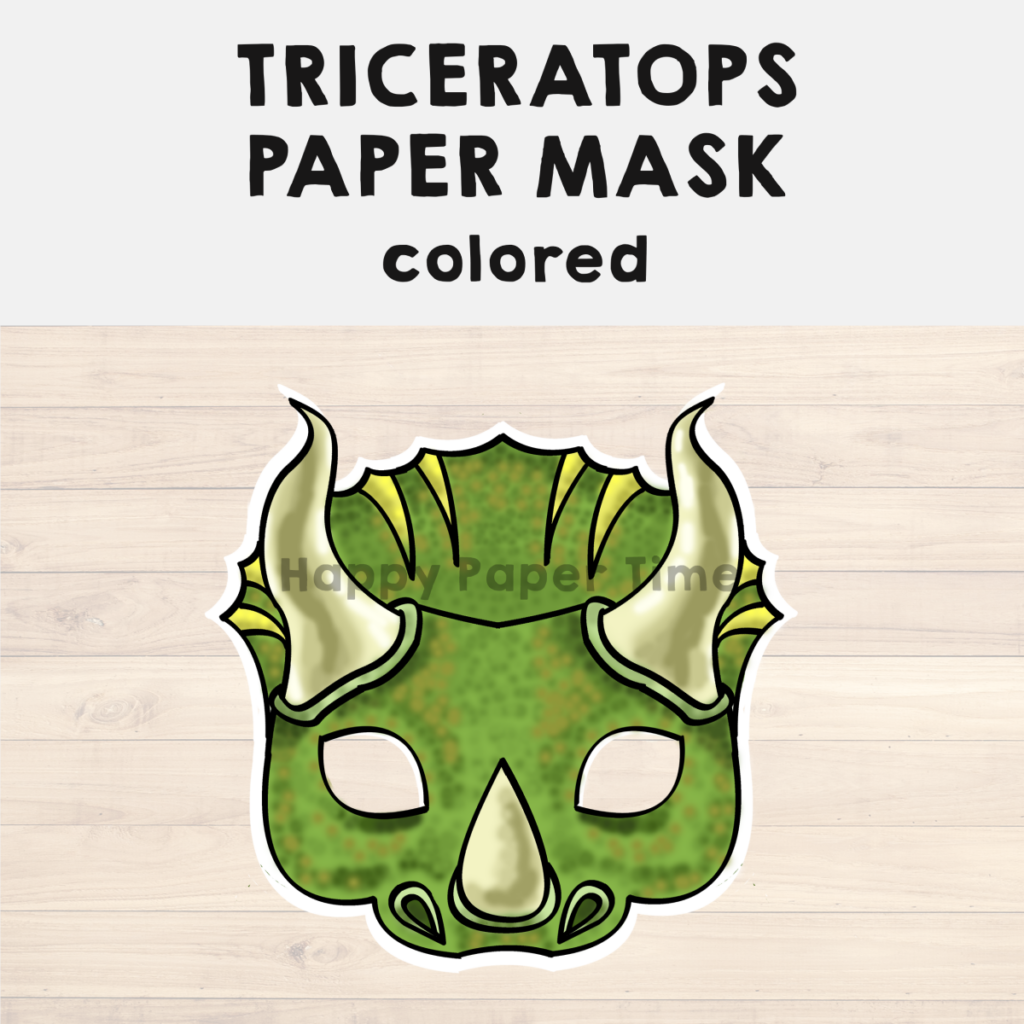 Triceratops Paper Mask Printable Dinosaur Craft Activity Costume Made
