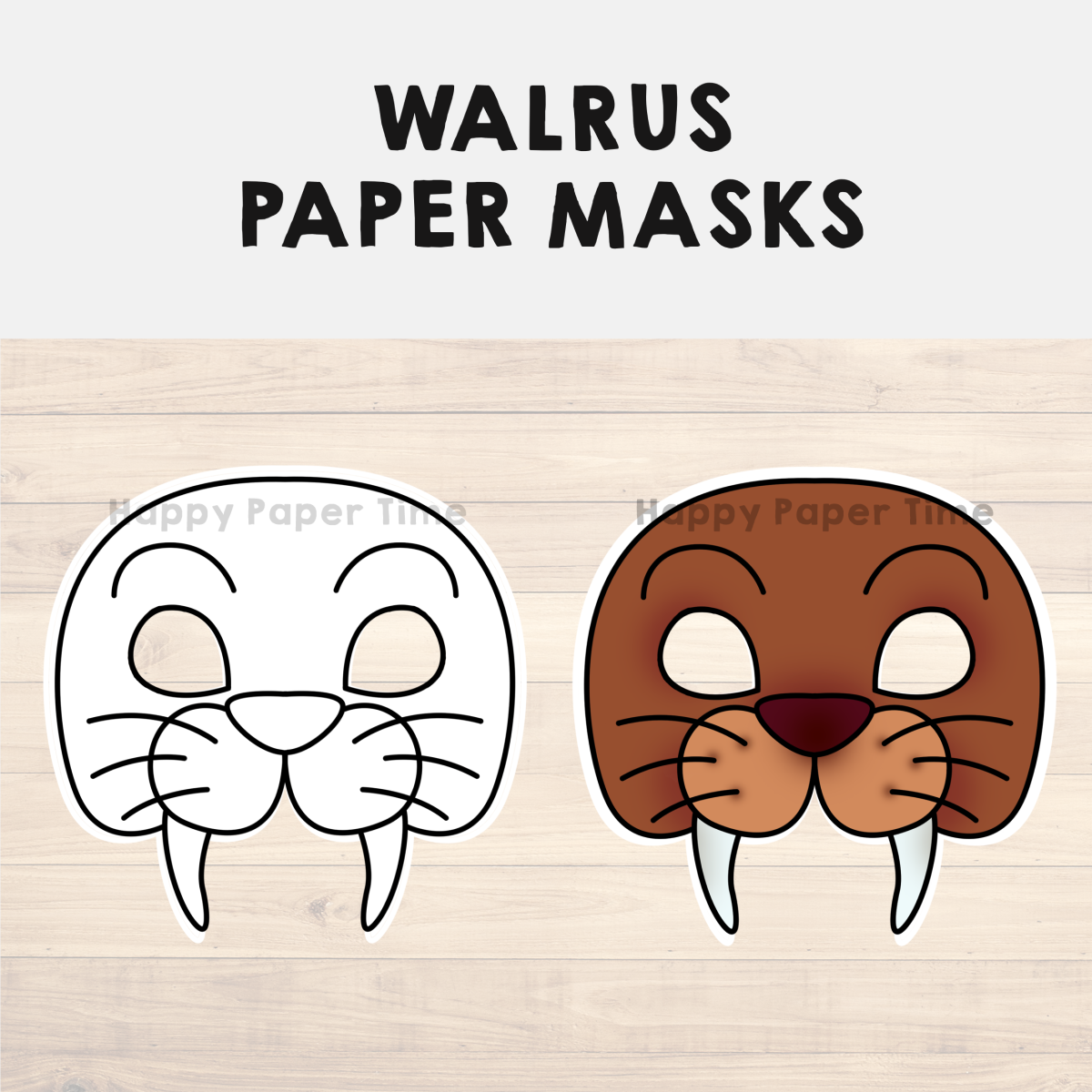 Walrus Paper Masks Printable Sea Polar Animal Coloring Craft Activity 