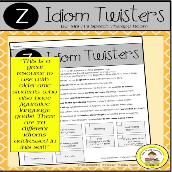 Speech Therapy Idioms Figurative Language with Articulation of Z - Made ...