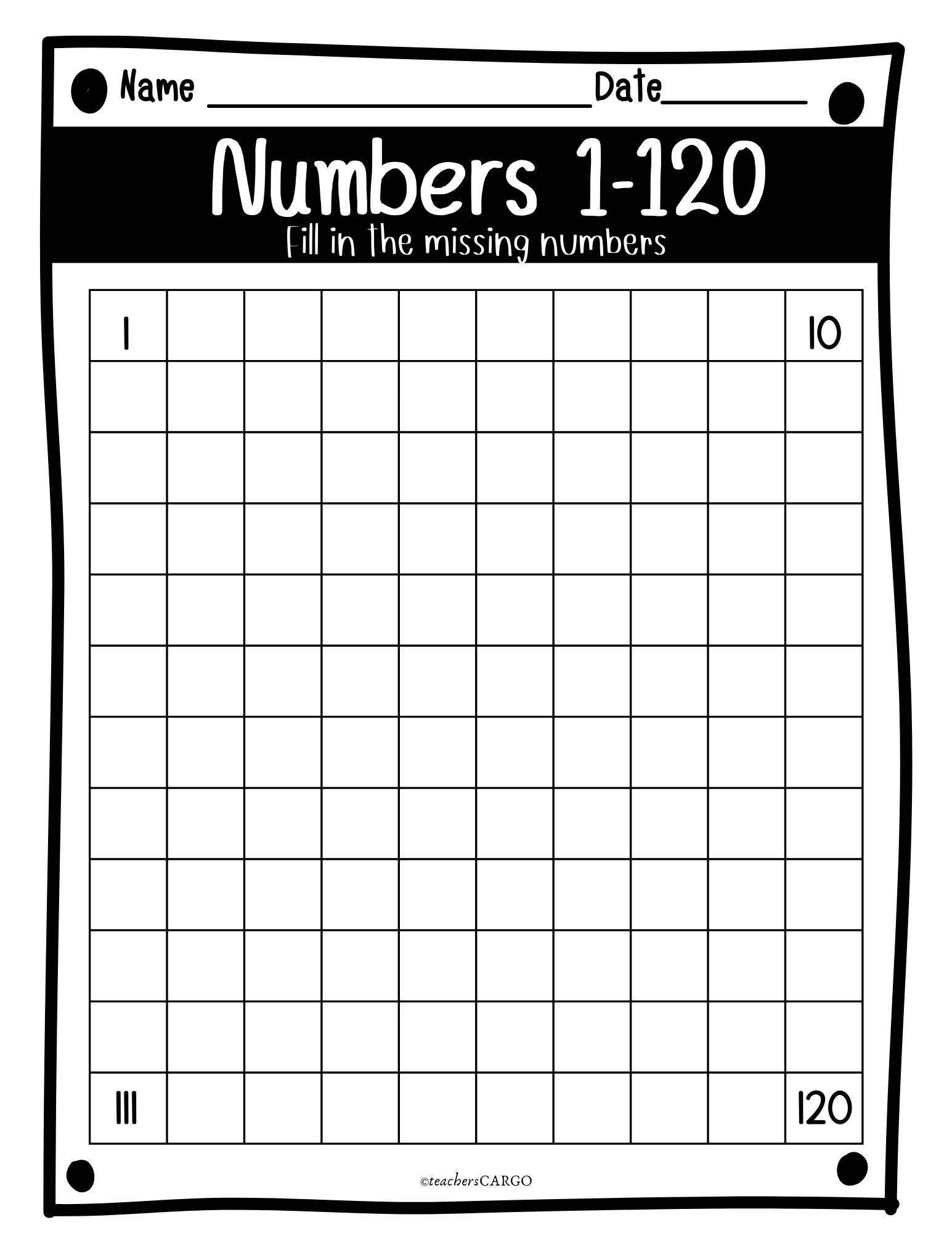 Missing numbers to 120| Counting to 120 worksheets| 120 Chart and Blank Cha  - Made By Teachers